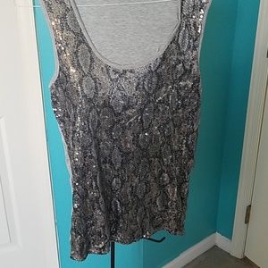 silver snake print sequin tank top